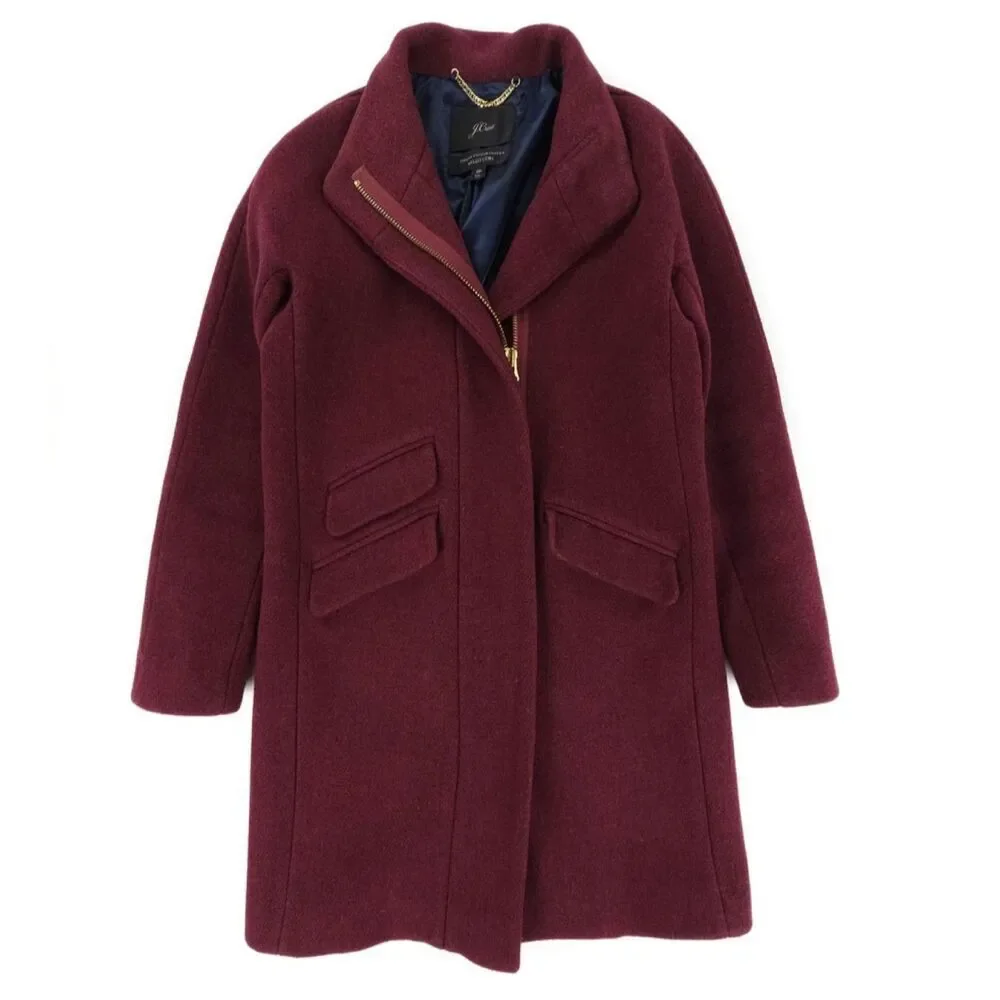 J CREW Wool Cocoon Coat Italian Stadium-cloth Burgundy Old Money Quiet Luxury 2P - Picture 1 of 9